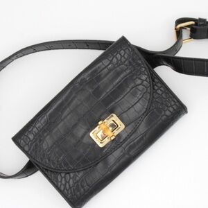 JustFab Black Croc-Embossed Fanny Pack Belt Bag
